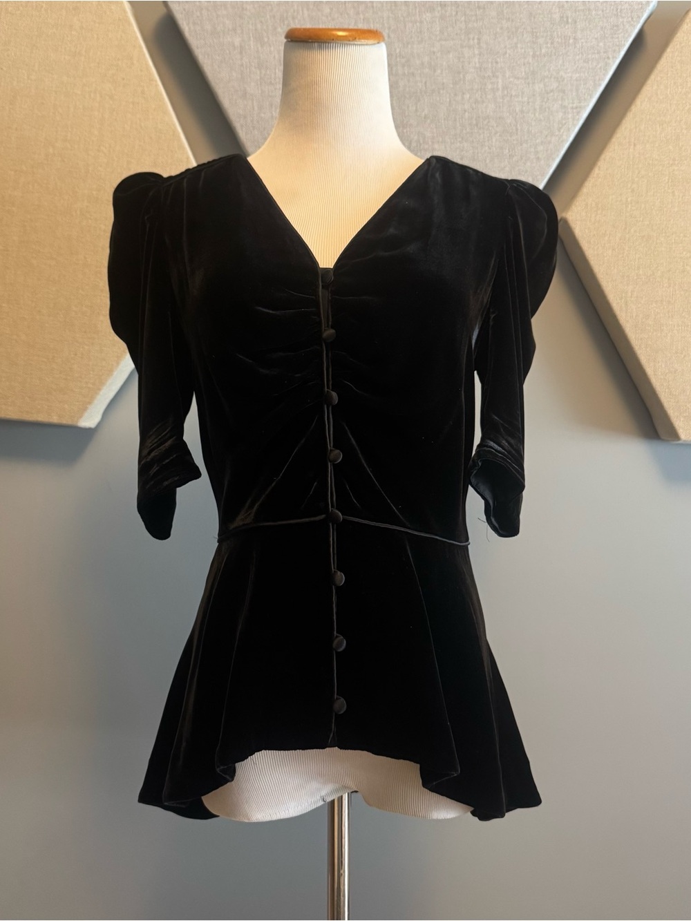 Veronica Beard Black Velvet Button-Front Blouse